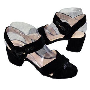 J. Crew Penny Black Velvet Sandal Block Heel Preppy Evening Party K0007